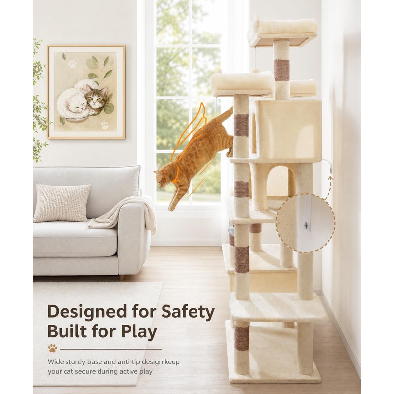 LIKISAK Cat Tower, 71 Inch Heavy Duty Cat Tree for