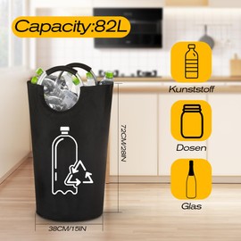 Deposit Bottles Collection Container, 82 L Large Deposit Bottles Storage Carry Bag, Foldable Bottle Collector Empty with Soft Grip Aluminium Handles, Deposit Bottles Organiser for Kitchen Storage Room