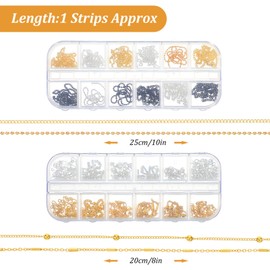 24 Strips 3D Nail Chains, Nail Chains for Nail Art with Box, Chains for Nails, Chain Nail Charms, for Women's Nail's DIY Art Line Decoration and Creation (Gold, Silver, Black)