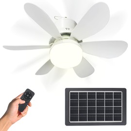 Solar Ceiling Fan Light,Solar Powered Rechargeable Ceiling Fan with 3 Color Light ＆Remote Control,Built in 10000 mah Battery, for Outside Gazebo Canopy Tent, Chicken Coop,Camping Tent