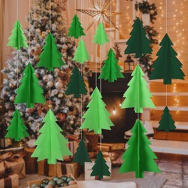 JarThenaAMCS 18Pcs 3D Christmas Tree Hanging Decorations Green Xmas Tree Paper Hanging Ornaments with String for Winter Home Party Wall Ceiling