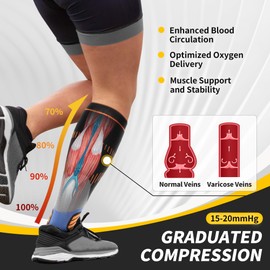 CAMBIVO 2 Pairs Compression Socks for Women and Men(15-20 mmHg), Graduated Compression for Running, Swelling, Flight(HC20 Black, LXL)