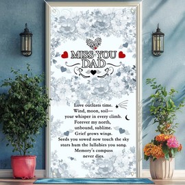 Miss You Dad Heavenly Door Banner Funeral Remembrance Decoration Dad Funeral Memorial Door Banner for Cemetery Happy Father's Day in Heaven Flag 35.4x70.8 inch