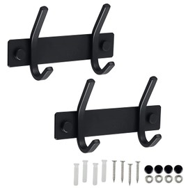 2 piezas Perchero Pared, Ganchos para Abrigos de Alta Resistencia, Perchero montado en la pared, mate, Sus304 Acero Inoxidable, para Abrigos, Toallas, Llaves, Bolsos, Gorras (Negro, 2 ganchos)