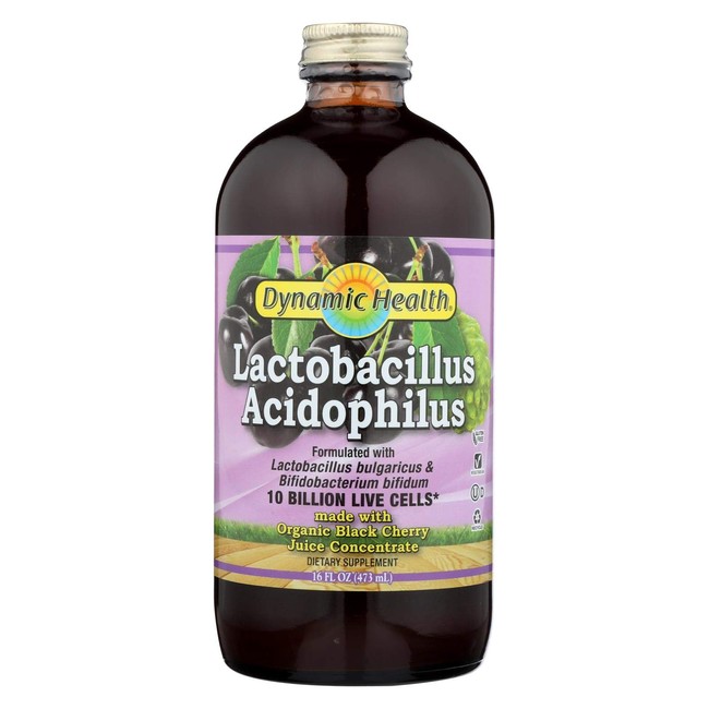Dynamic Health Lactobacillus Acidophilus Black Cherry -10 Billion Live Cells - 16 fl oz Glass Bottle