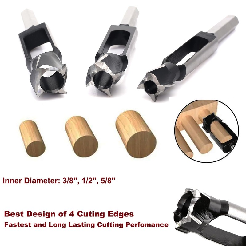 SICWOOD 3PCS Wood Plug Cutters Set, Wood Tenon Maker Dowel