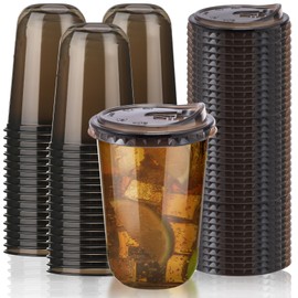 Xuelimei 16oz Disposable Stemless Glasses With Strawless Sip Lids,PET Disposable Drinking Cups,Clear Plastic Wine Glasses for Parties Birthday,Wedding,Meeting,Christmas Party Supplies (50, Black)