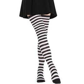 DRESHOW Women's Extra Long Socks Over Knee Socks Overknee Stockings Long Striped Socks Casual High Boat Stockings, 1 x extra l black white stripe
