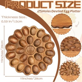 Gosodeny Acacia Wood Deviled Egg Platter 11 Inch 25 Holes Round Deviled Egg Serving Tray Reversible Charcuterie Board Cutting Board Serving Platter Easter Chrismas Thanksgiving Holiday Gatherings