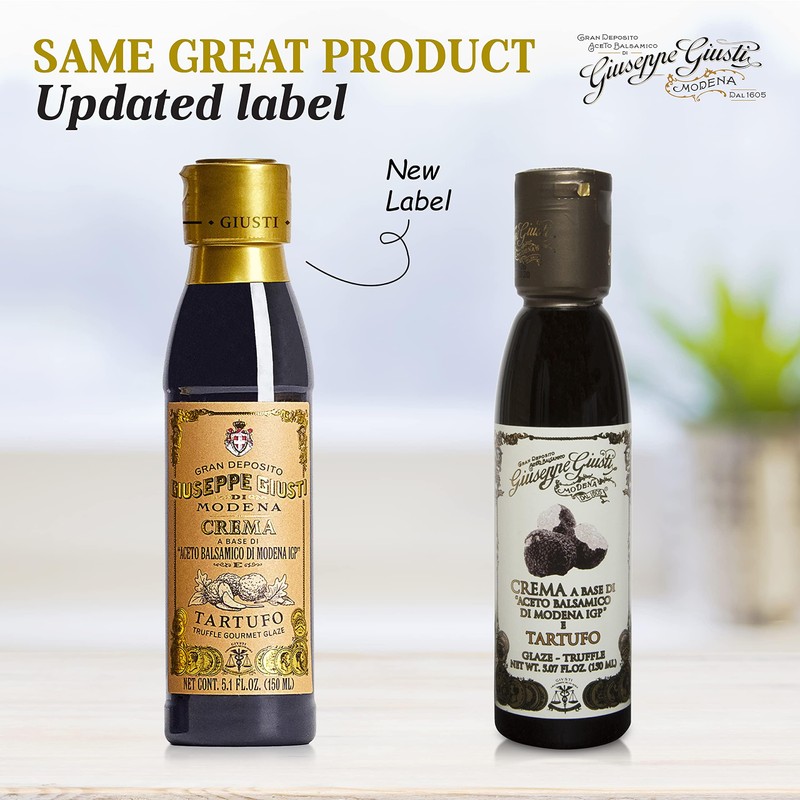 Giusti Truffle Balsamic Glaze Condiment, Gourmet Vinegar Reduction with Black
