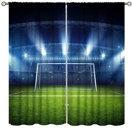 Soccer Goal Post Curtains for Boy Home Decor, Football Sports Stadium Blackout Rod Pocket Thermal Insulated Drapes Darkening Window Curtain for Bedroom Living Room 42x45 Inch