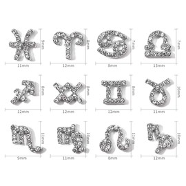 XEAOHESY 24 Pieces Silver Alloy Zodiac Nail Charms Zodiac Signs Nail Studs Twelve Constellation Nail Charms Inlaid Clear Rhinestone for Women Girls Nail Art Decoration