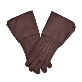 Medieval Gauntlet leather cosplay gloves long arm cuff (Brown, Medium)