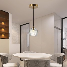 Zeetiana Modern Crystal Chandelier 1-Light, Single Brass Hanging Light Fixtures, Small Raindrop Ceiling Pendant Lighting for Kitchen Island Bedroom Dining Room Entryway (Clear Crystal, Brass)