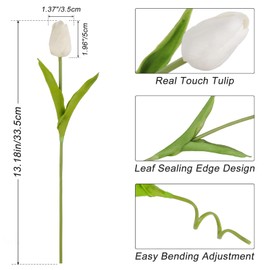 Beferr White Tulips Artificial Flowers 18Pcs Faux Tulip Real Touch Tulip Fake Flowers Bouquets Arrangements for Easter Spring Flowers Home Table Decor