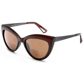 SAMBA SHADES Bifocal Reading Sunglasses Fashion Cat Eye Sunglass Readers Oversized Women's CatEye Glasses Brown Rx 1.50