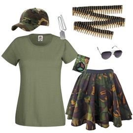 The Dragons Den Adults Camouflage Army Girl Military Soldier Hen Party Fancy Dress Costume [S-M Skirt, Medium T-Shirt]