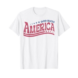 Retro 4th Of July God Bless America Patriotic Christian T-Shirt for Women Girls Kids Men