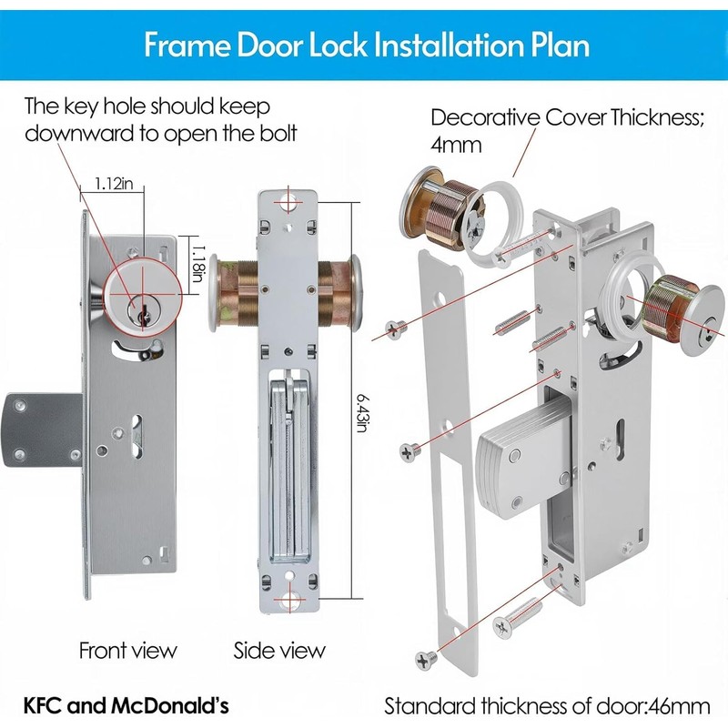 RupXinSplend Cylinder Deadbolt Mortise Lock - Commercial Storefront Door Lock
