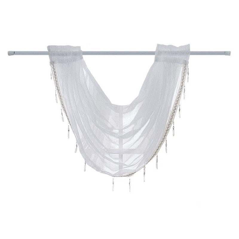 ANCLLO 3 Panels White Solid Waterfall Valance Window Curtain Linen