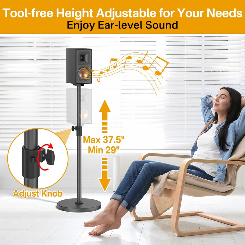 Height Adjustable Bookshelf Speaker Stands Pair for Klipsch Speaker Stands