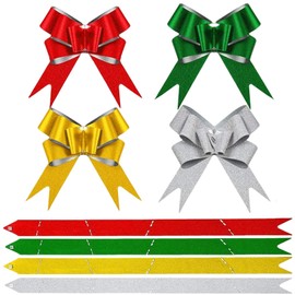 40pcs Christmas Pull Bows Glitter Bows Red Green Gold and Silver Gift Bow Ribbon,Ribbon Pull Bows for Gift Wrapping Baskets,Pull Bows Wedding Gift Christmas Trees, Wedding, Birthday Hampers Décor