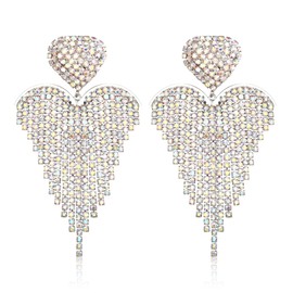 Clearine Tassel Rhinestone Heart Dangle Earrings for Women Long Chandelier Crystal for Wedding Party Prom, Crystal