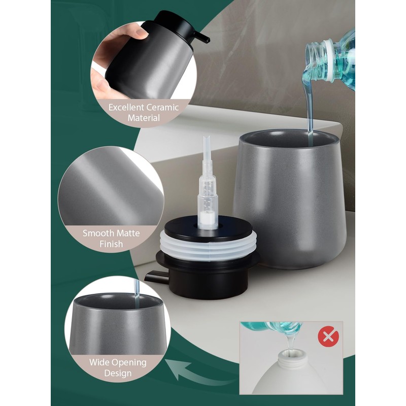 Bosilunlife Ceramic Soap Dispenser for Kitchen & Bathroom, 11 oz