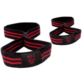 Weight Lifting Straps Padded Figure 8 Wrist Support Gym Wraps Men Women Fitness Bodybuilding Double Loop Workout Heavy Training Powerlifting Dumbbell Squats Pull Up Grip (Black/Red)