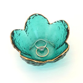 CEIERPH Green Flower Ring Dish Jewelry Tray, Small Glass Trinket Tray for Rings Earrings, Present for Wife Mom Daughter Women