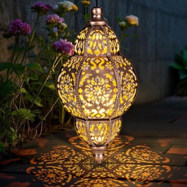 Hanging Solar Lanterns Outdoor Waterproof, Moroccan Solar Lanterns for Outside Garden Decor, Outdoor Hanging Lantern Gardening Gifts for Women Mom Grandma, Yard Patio Lawn Decorations