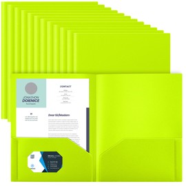 Gueevin 24 Pcs Plastic Folders with Pockets, Back to School Two Pocket Folder Fit Letter Size, Heavy Duty School Business Card Holder for Home Office, 11. 61 x 9. 45 Inches (Fluorescent Green)