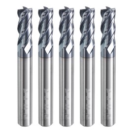 HARFINGTON 5pcs Carbide Square Nose End Mill Bit 6mm Cut Dia 4 Flutes TiAlN Coated Milling Cutter for Hardened Steel Metal (6mm Shank 16mm Cut Length 50mm Long 45 Degree HRC53-55)