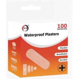 100x Durable Waterproof Plasters, Small-Large 4 Different Sizes Water Resistant Washproof Band Aids Flexible Durable and Breathable