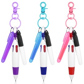 Heclia 3-in-1 Badge Pens for Nurses, Ballpoint Pen, Highlighter, Permanent Marker with Keychain Clip on Pen and Highlighter, Mini Highlighters for Badge Accessories, Office School Supplies, Multicolor