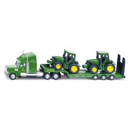 siku 1837, Low Loader with 2 John Deere Tractors, 1:87, Metal/Plastic, Green, Folding tailgate