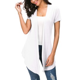 Urban CoCo Womens Open Front Short Sleeve Cardigans for Women Lightweight Summer Drape Cardigan Vest (XXL, White)