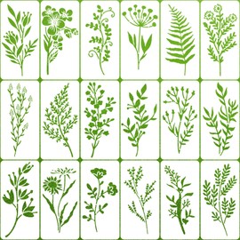 Pack of 18 Sheets Painting Stencils Painting, Leaves Painting Stencils Textile Design, Reusable Stencils Wall Design, Drawing Stencils for Painting for DIY Wooden Wall Scrapbook Decoration Template