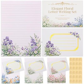 Elegant Floral Stationary Set Letter and Envelopes with 4 Unique Designs, Lined Letter Writing Stationery Paper and Envelopes Set, Letter Writing Kit,