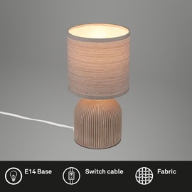 BRILONER - Table lamp with fabric shade, cable switch, ceramic base, lamp, bedside lamp, table lamp, decorative lamp, hallway, office lamp, reading lamp, living room, bedroom, 15 x 28 cm (D x H),