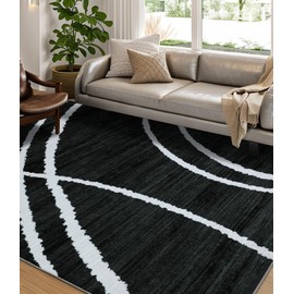 YIHOUSE Black Modern Area Rug 5x7,Abstract Rugs for Bedroom,Black and White Geometric Rug,Minimalist Striped Dark Washable Area Rugs 5x7 Non Slip Rug for Bedroom，Office