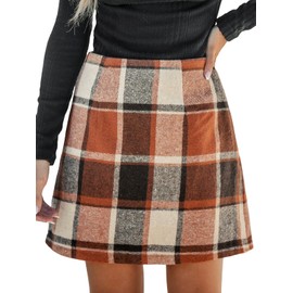 CUPSHE Women's High Waist Plaid Skirt Causal Bodycon Pencil Wool Mini Skirts Winter Fall A Line Elegent Outfits Brick Red S