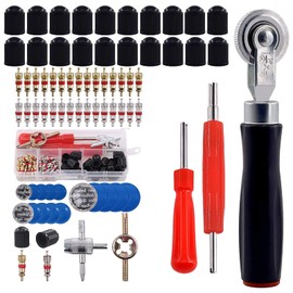 GTIWUNG 70 Piece Tyre Valve Remover Valve Tools Set, Tyre Repair Tool, Valve Installation Tool + Single Head Valve Remover + 30 x Valve Core + 15 x Tyre Patches