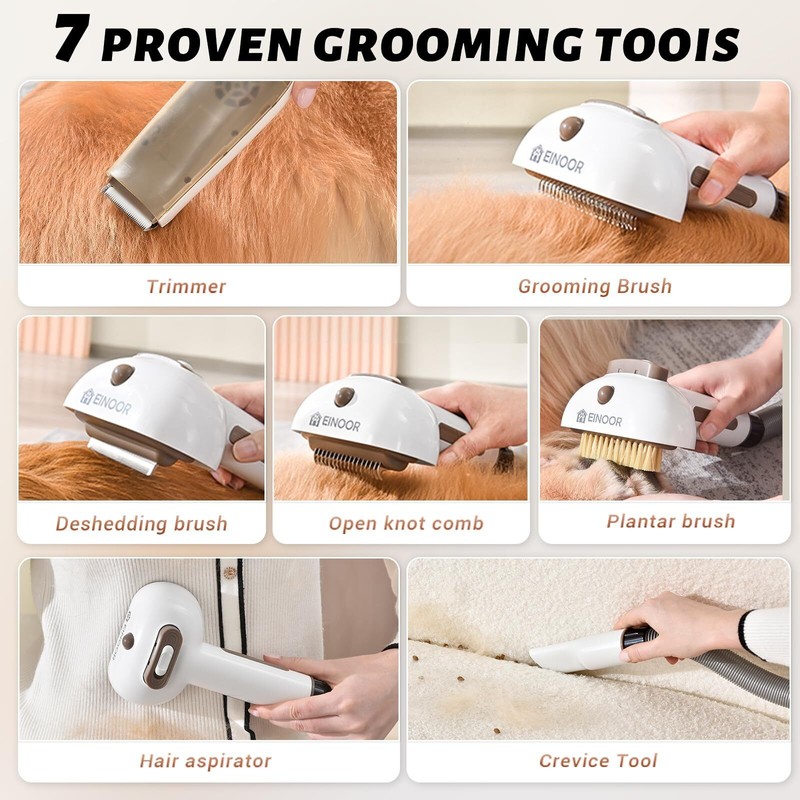 Einoor Professional Pet Grooming Vacuum Kit 3L Capacity, 7 Changeable
