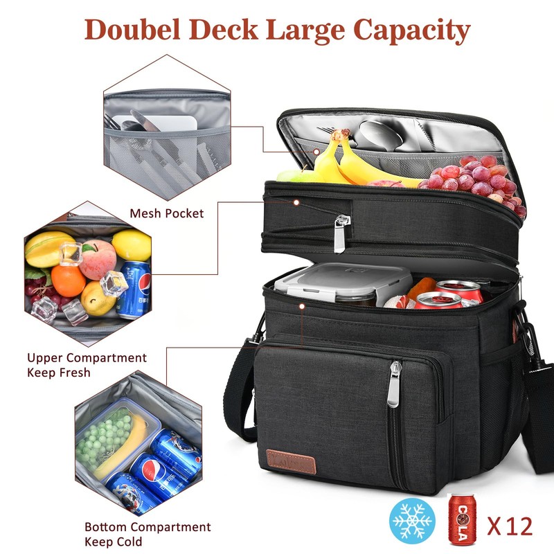 LOKASS Lunch Box for Women-Double Deck Insulated Adults Lunch Bag
