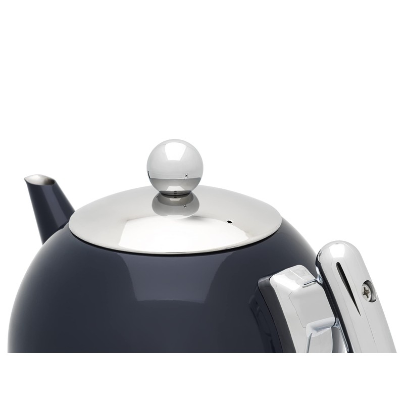 Bredemeijer Large Blue Bulbous Double-Walled Stainless Steel Teapot 1.2 Litres