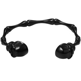 Flongo Mens Bracelet Open Skull Clasp Bangle Stainless Steel Bracelet for Gothic Punk Men Women Silver Black Gold Adjustable Bracelet Bone Bracelet Punk Accessories, Stainless Steel