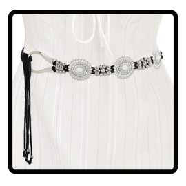 Navoky Western Concho Belt Woman Turquoise Cowgirl Rope Waist Belts Silver Country Concert Outfit Hippie Belts for Jean (C)