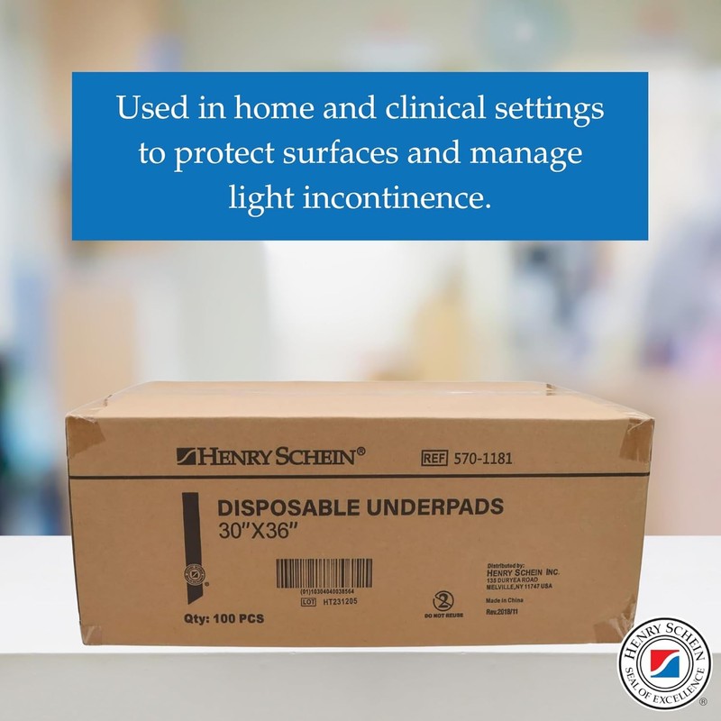 Henry Schein Disposable Underpads, 30x36 – Light Absorbency, 2-Ply Tissue,