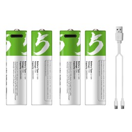 Type-C Port Rechargeable AA Lithium Battery 1.5V Battery 2600mWh High Capacity Constant Voltage Quick Recharge Environmental Friendly Utility Reusable Battery for Electric Toy Doorbell